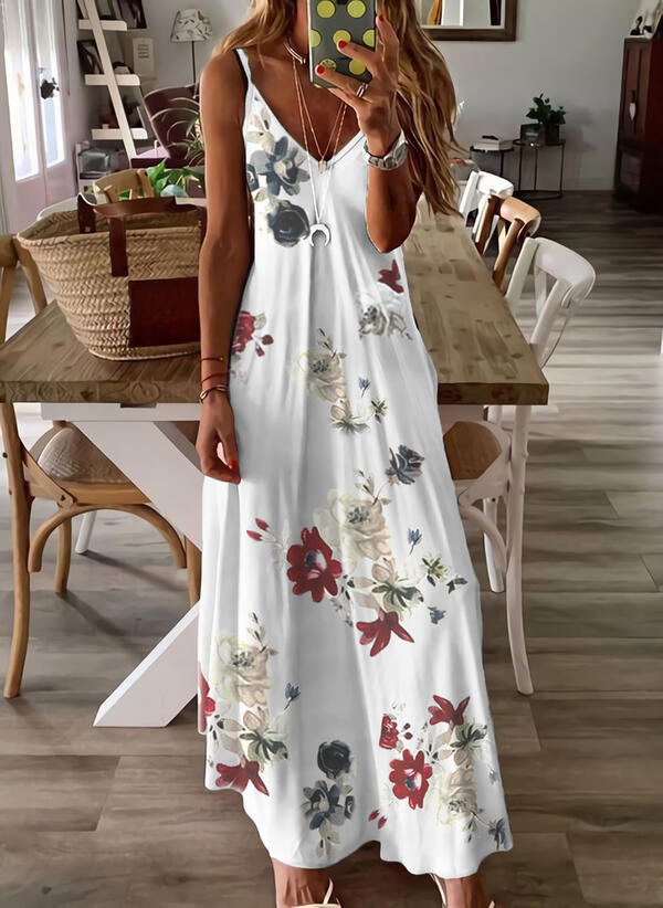 Print/Floral Sleeveless Shift Slip Casual/Vacation Maxi Dresses