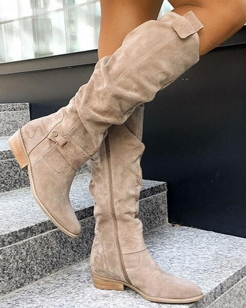 Zipper Solid Color Chunky Heel Boots