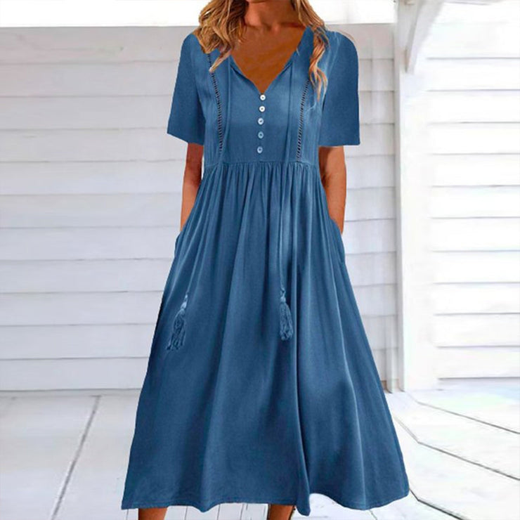 Basic Short Sleeve Plain Midi Dress