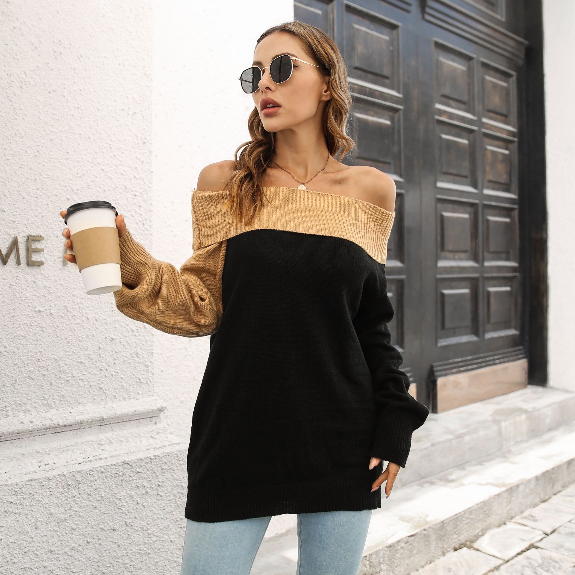 Slotted neck sweater for women