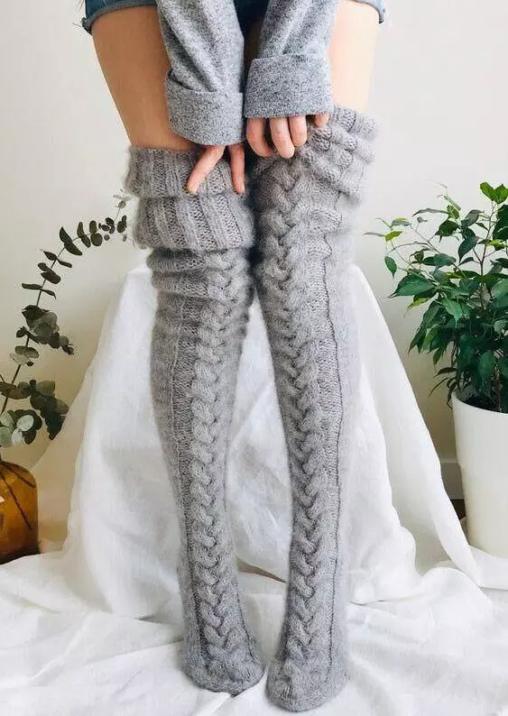 Warm Thigh-High Sockss-Grey