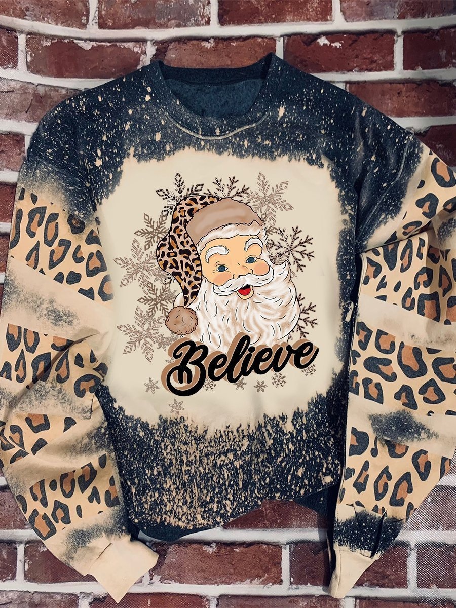 Merry Christmas Leopard Glitter Pullover Sweatshirt
