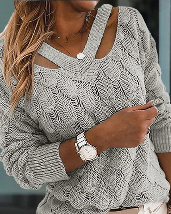 Cold Shoulder Textured Knit Sweater