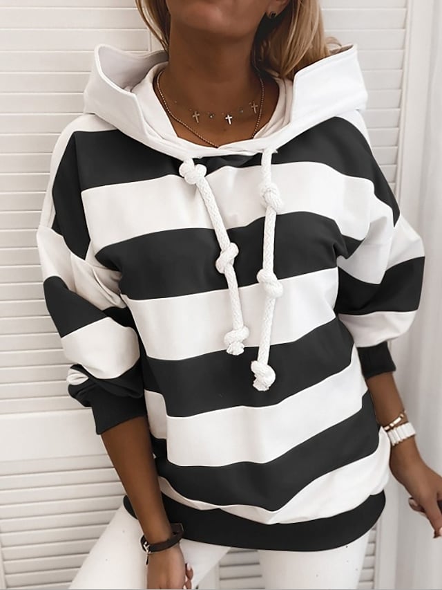 Women's Hoodie Pullover Striped Daily Basic Casual Hoodies Sweatshirts