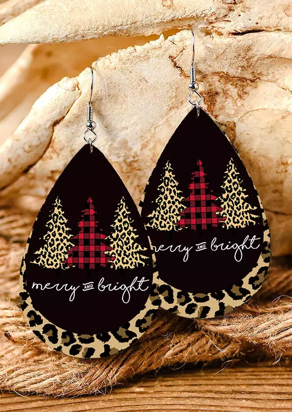 Christmas Merry And Bright Plaid Leopard Earrings