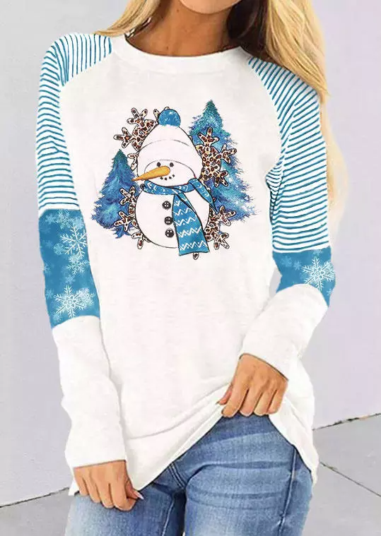 Christmas Snowman Snowflake Leopard Striped T-Shirt Tee 