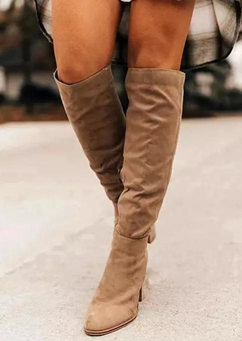 Pointed Toe Knee-High Heeled Boots