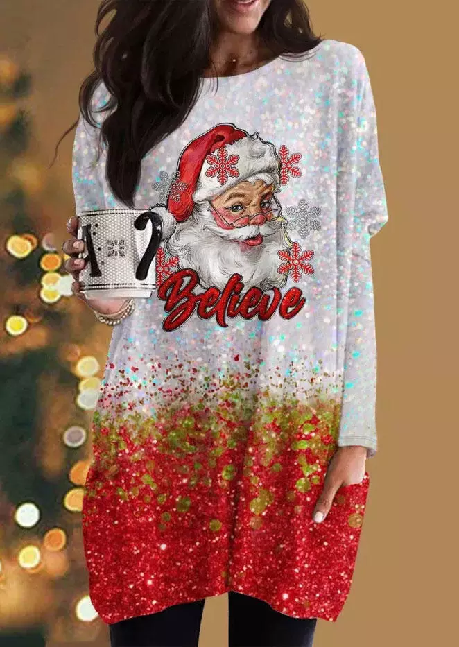 Christmas Believe Snowflake Santa Claus Mini Dress