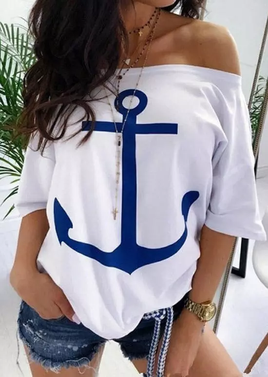 Anchor Long Sleeve Off Shoulder Blouse - White