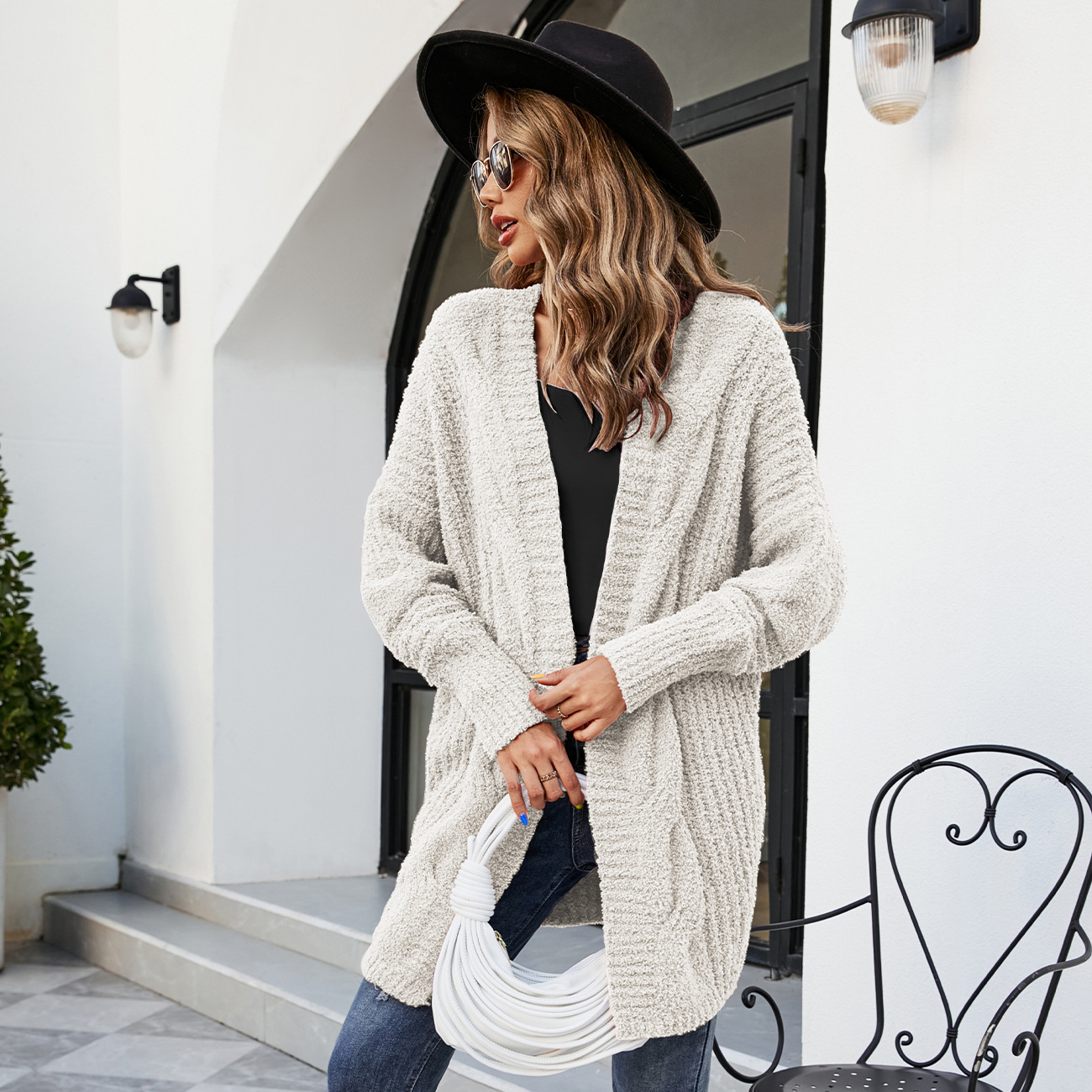 women's loose v-neck twist knitted cardigan sweater
