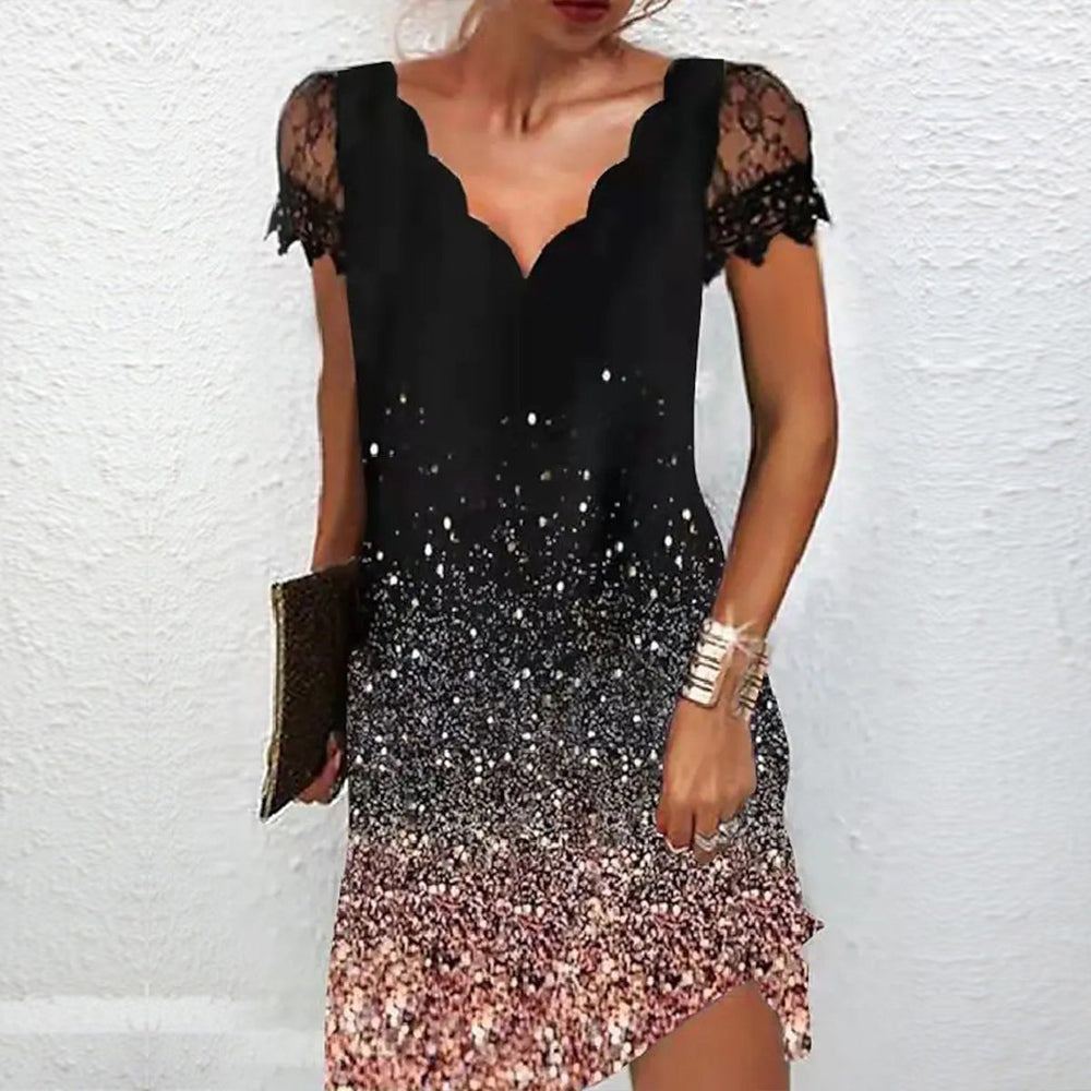 Elegant Short Sleeve Black Mini Dress