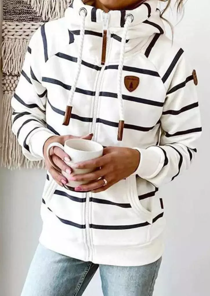 Striped Pocket Long Sleeve Hoodie