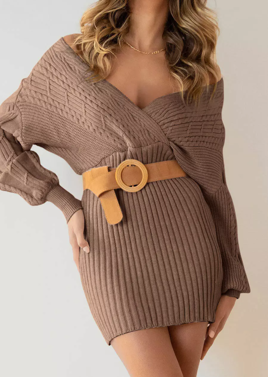 Crochet Wrap Sweater Mini Dress without Belt