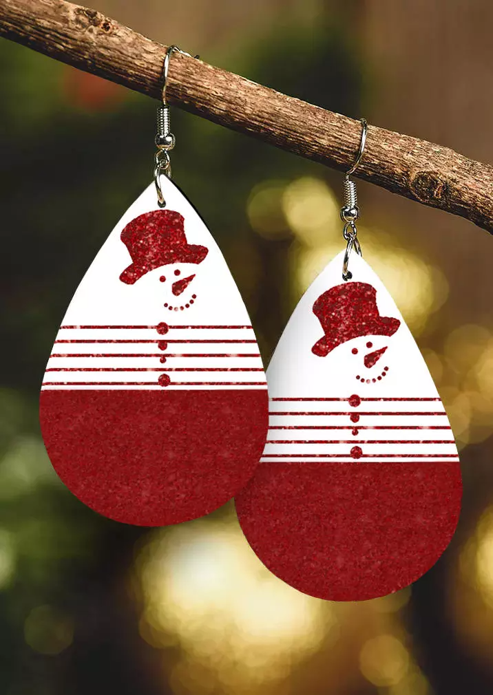 Christmas Snowman Striped Water Drop Earrings