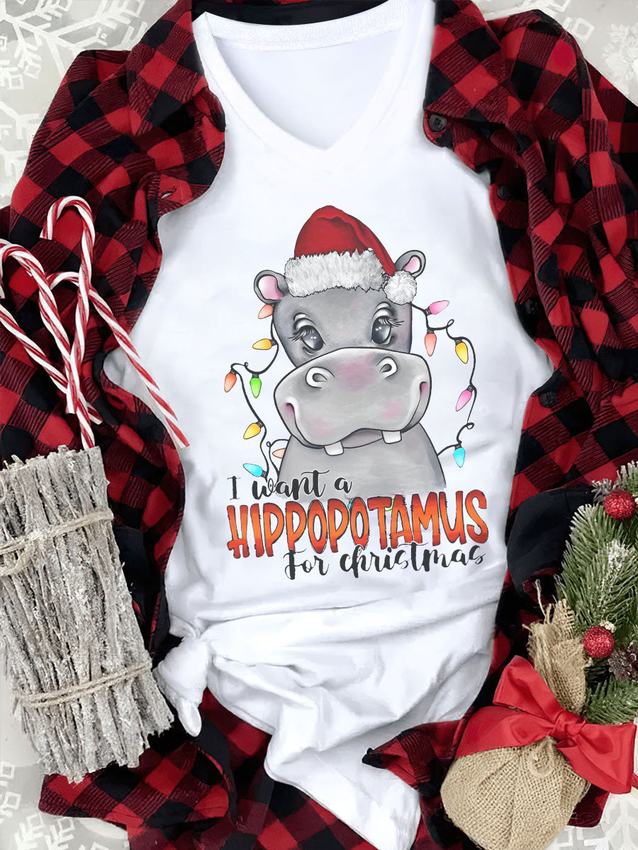 I Want A Hippopotamus For Christmas V-Neck T-Shirt