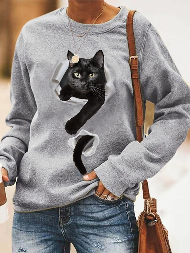 Women's Cat Graphic Print Basic Casual Hoodies Sweatshirts