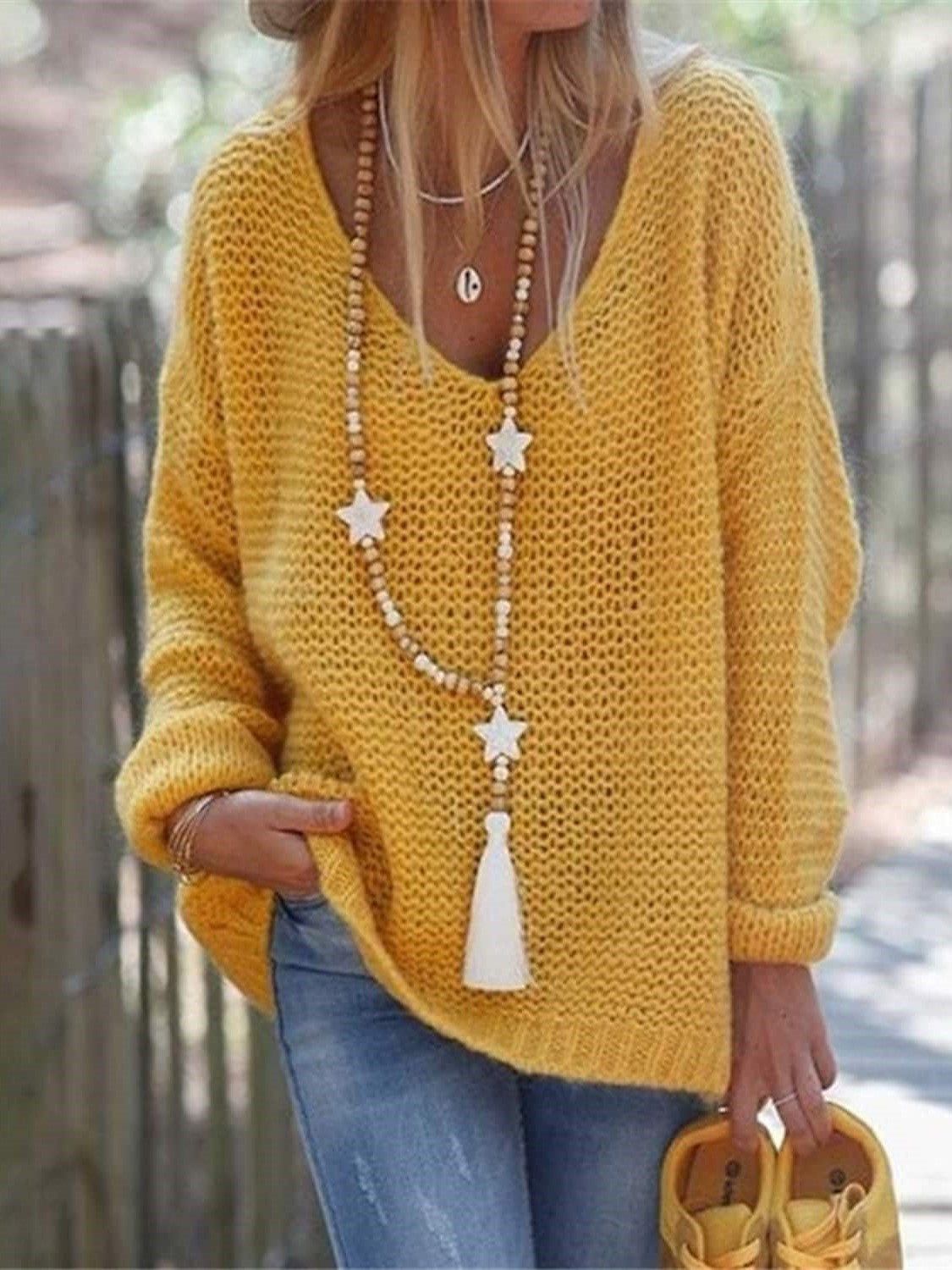 Women's Pullover Sweater Knit Tops Solid Color Basic Casual Long Sleeve Loose