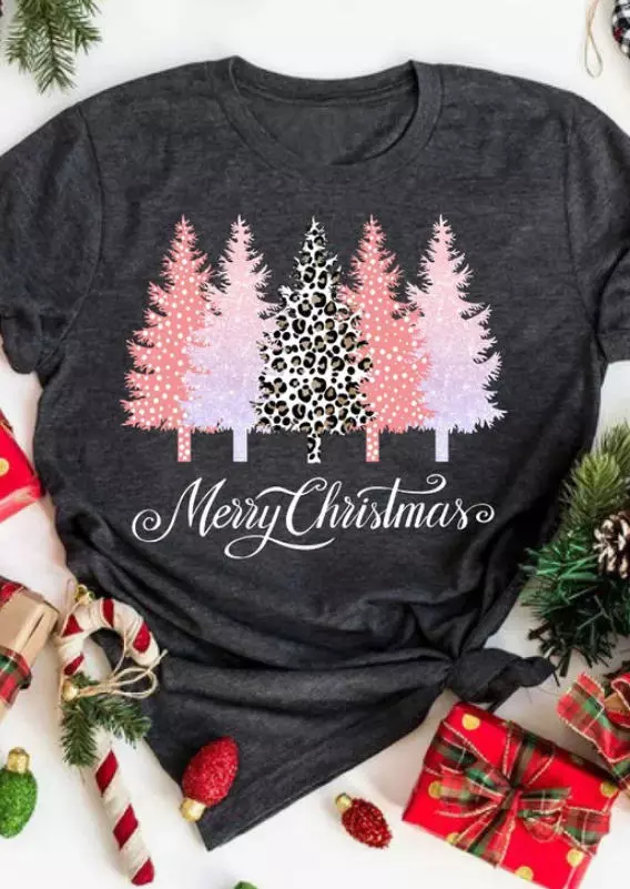 Merry Christmas Polka Dot Leopard Tree T-Shirt Tee