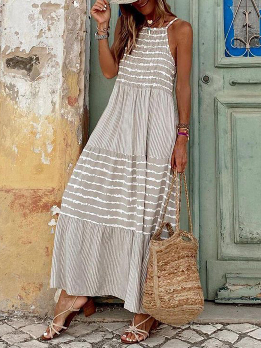 Women's Striped Printed Camisole Long Dress