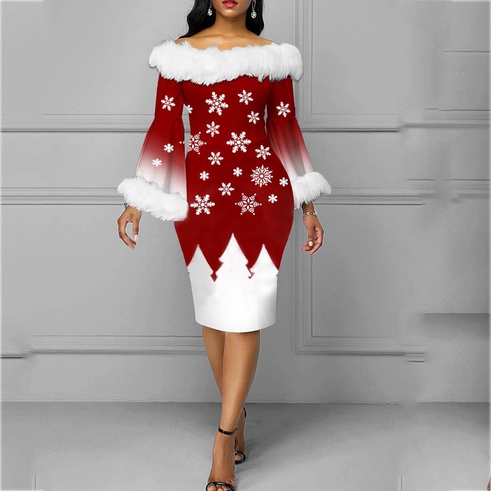 Christmas fashion temperament long long sleeve hip dress