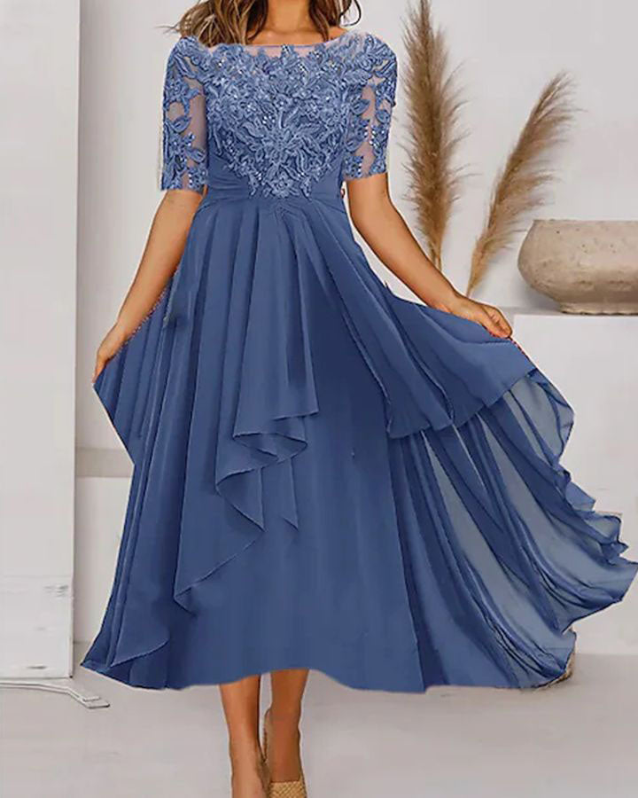 Women's Solid Color Lace Short Sleeve Irregular Loose Dresses