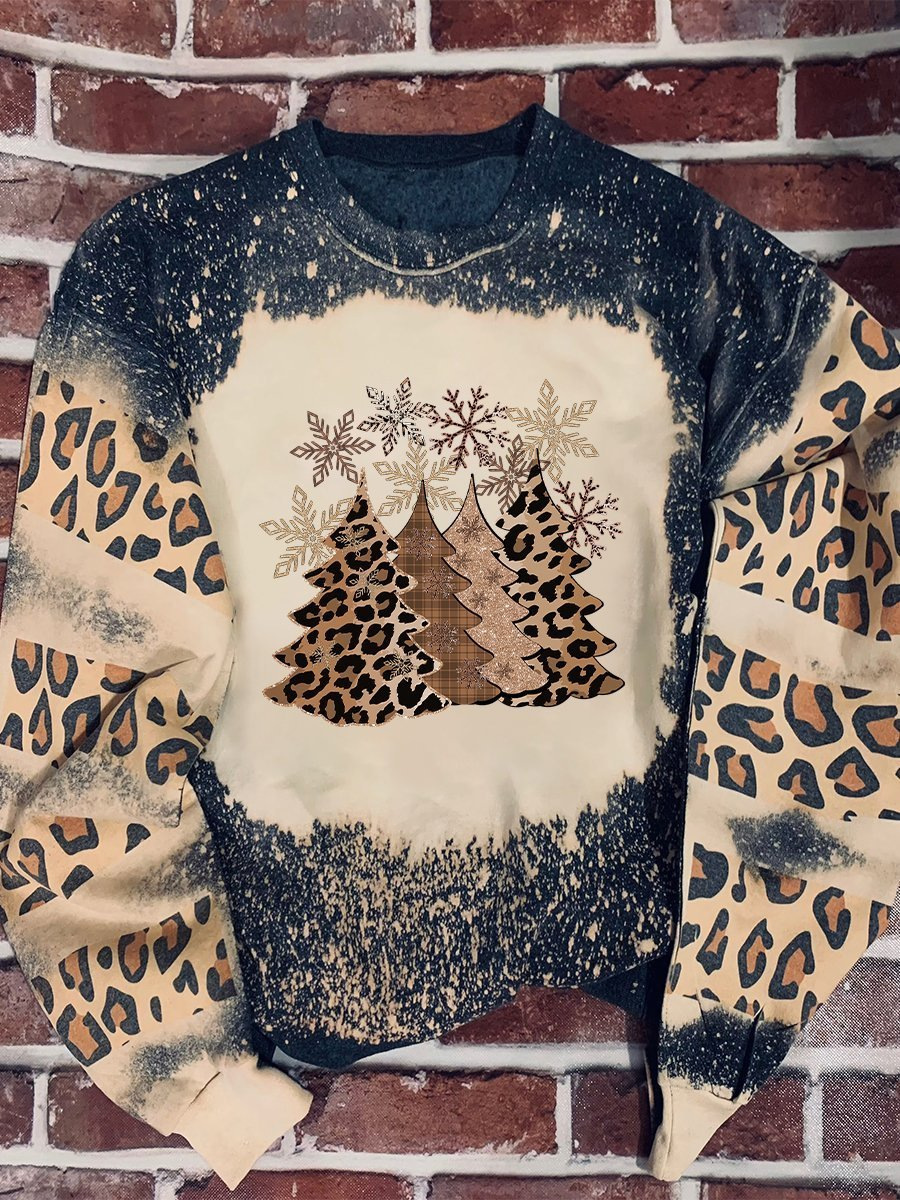 Merry Christmas Leopard Glitter Pullover Sweatshirt