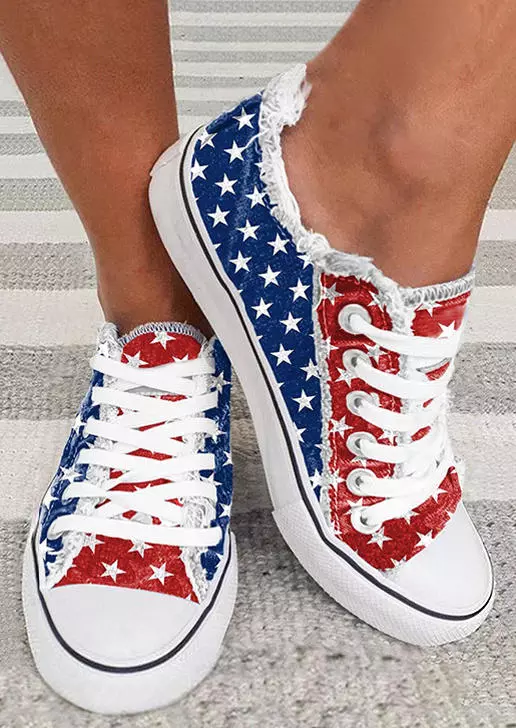  American Flag Lace Up Flat Sneakers
