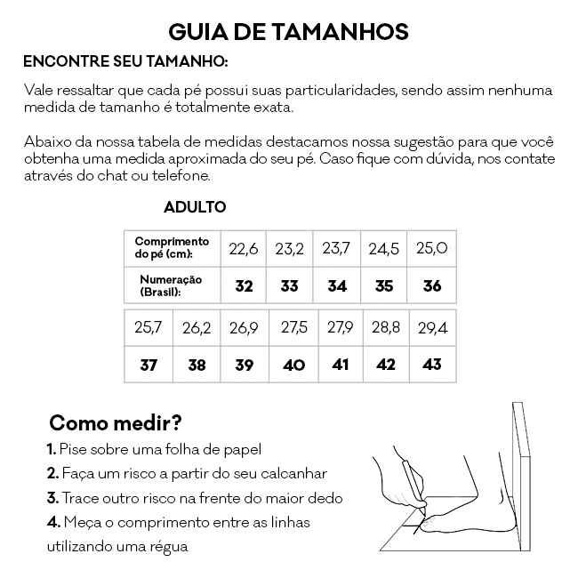 Tabela de Tamanho - Sapato Feminino Anat&ocirc;mico
