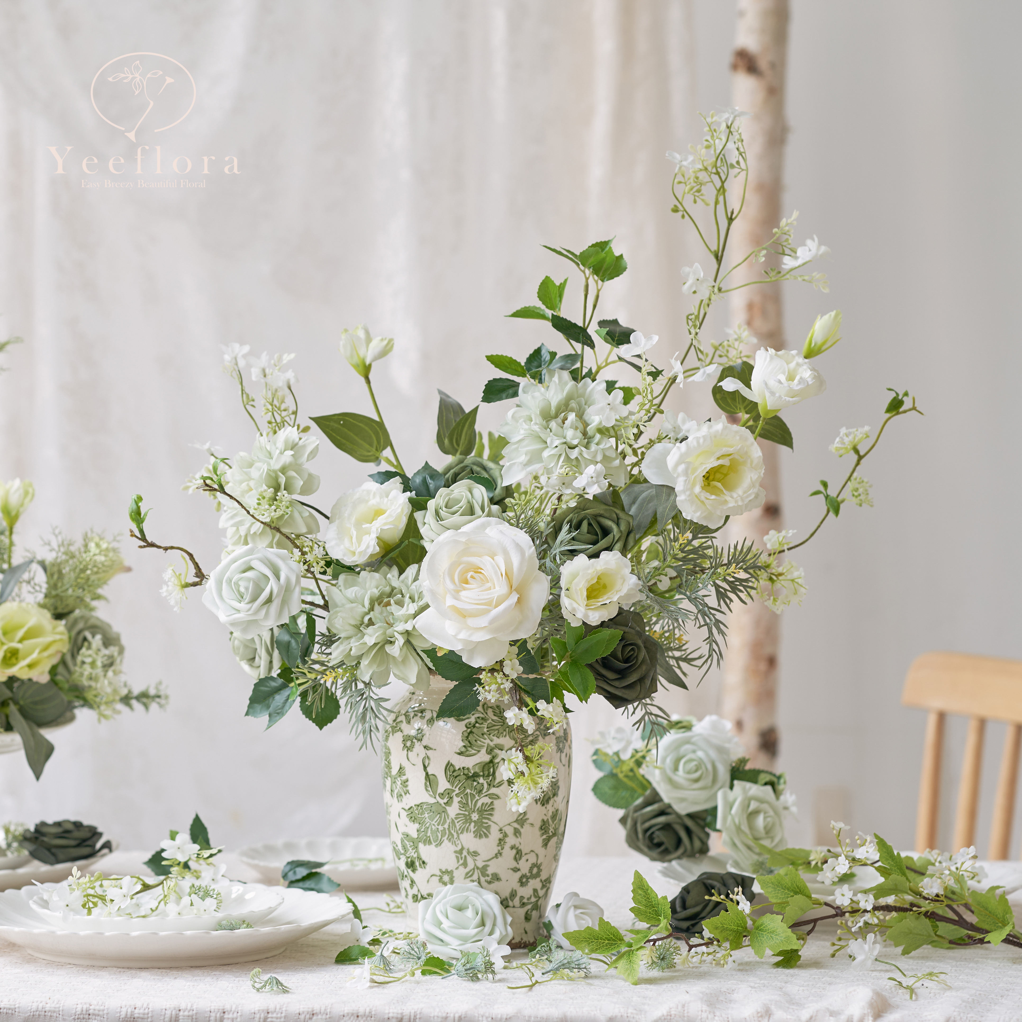 YEEFLORA Artificial Flowers, 25pcs Artificial Artificial Roses for DIY Wedding Bouquet Centerpieces, Lime Green Foam Flowers with Stems, Bridal Shower Party Home Decor