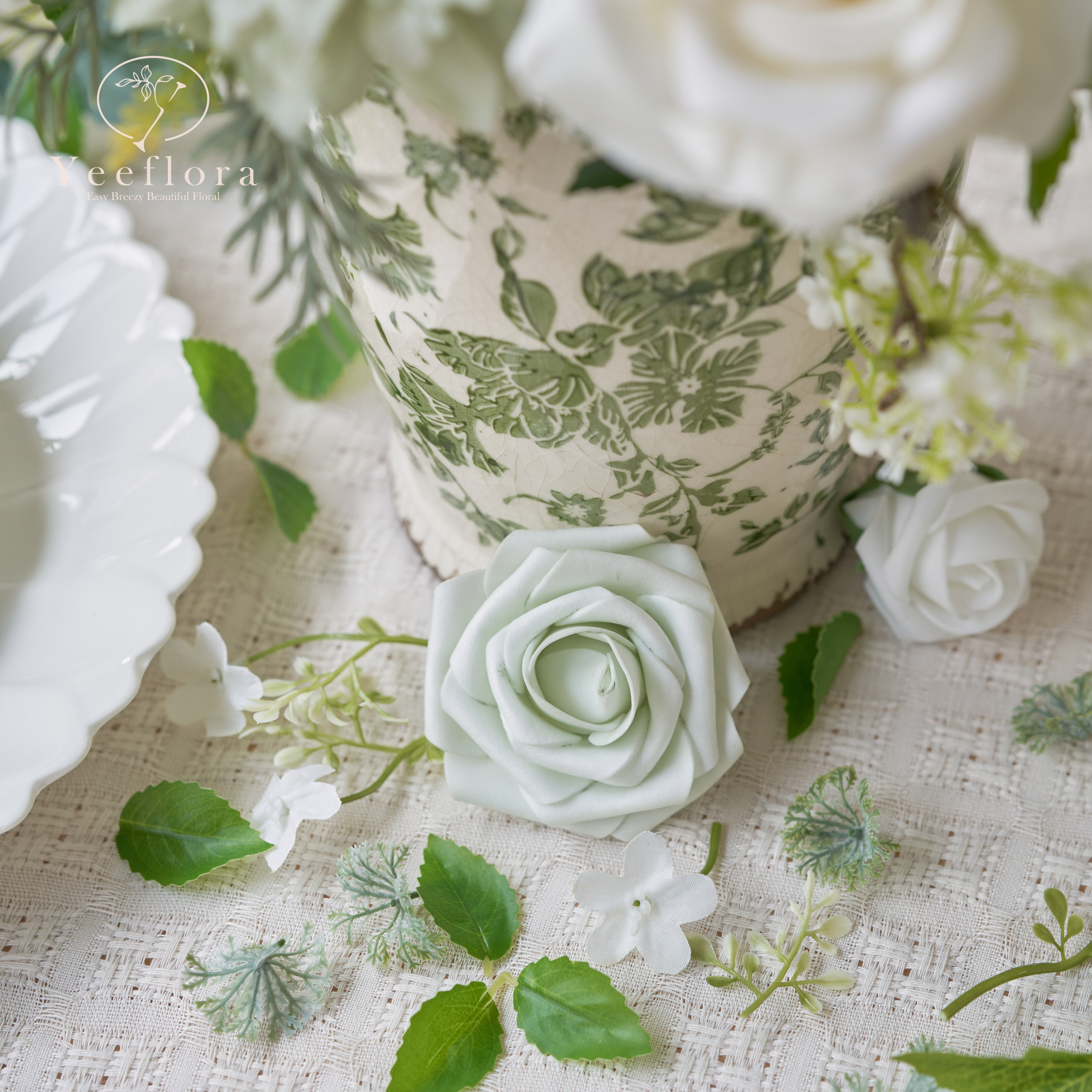 YEEFLORA Artificial Flowers, 25pcs Artificial Artificial Roses for DIY Wedding Bouquet Centerpieces, Lime Green Foam Flowers with Stems, Bridal Shower Party Home Decor