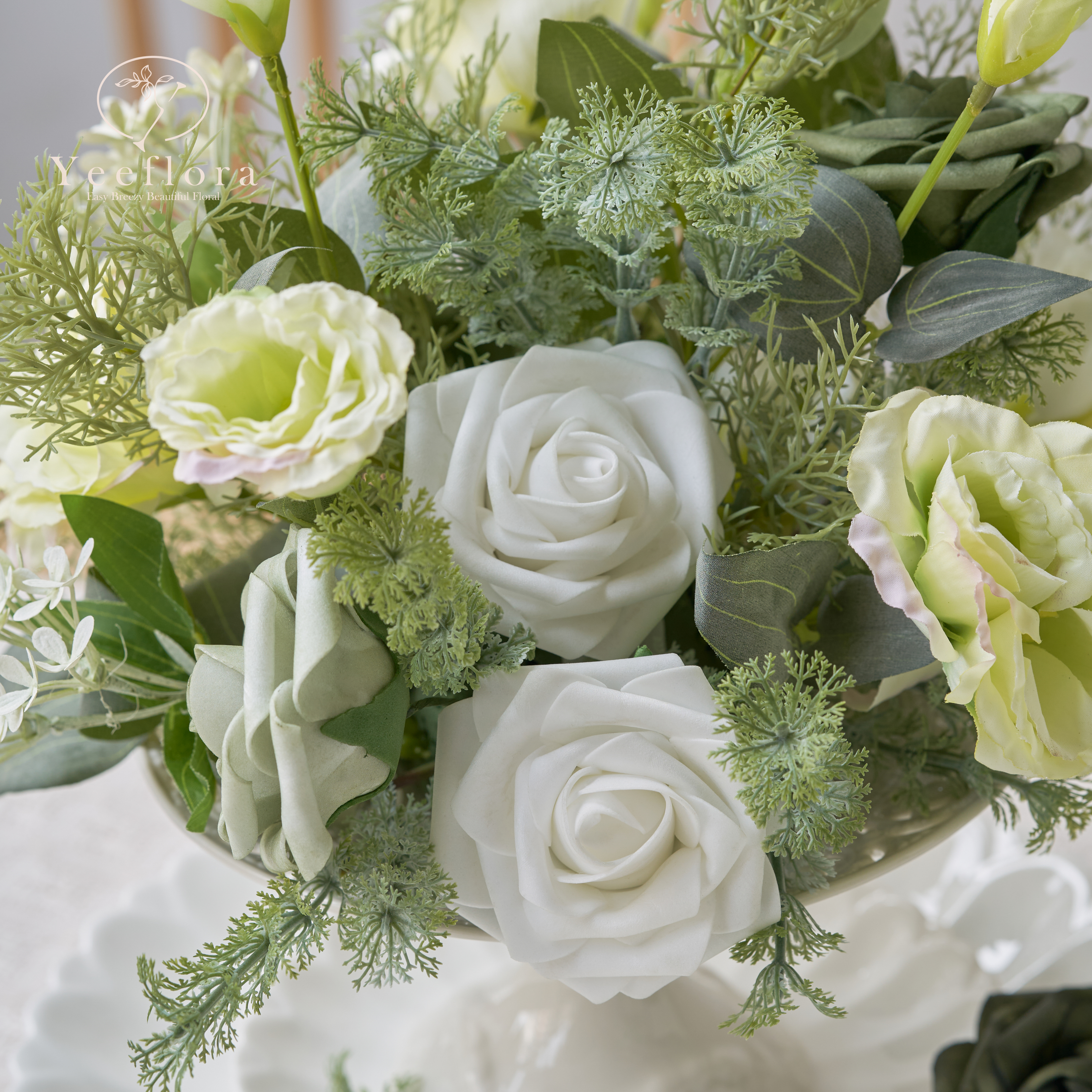 YEEFLORA Artificial Flowers, 25pcs Artificial Artificial Roses for DIY Wedding Bouquet Centerpieces, Lime Green Foam Flowers with Stems, Bridal Shower Party Home Decor