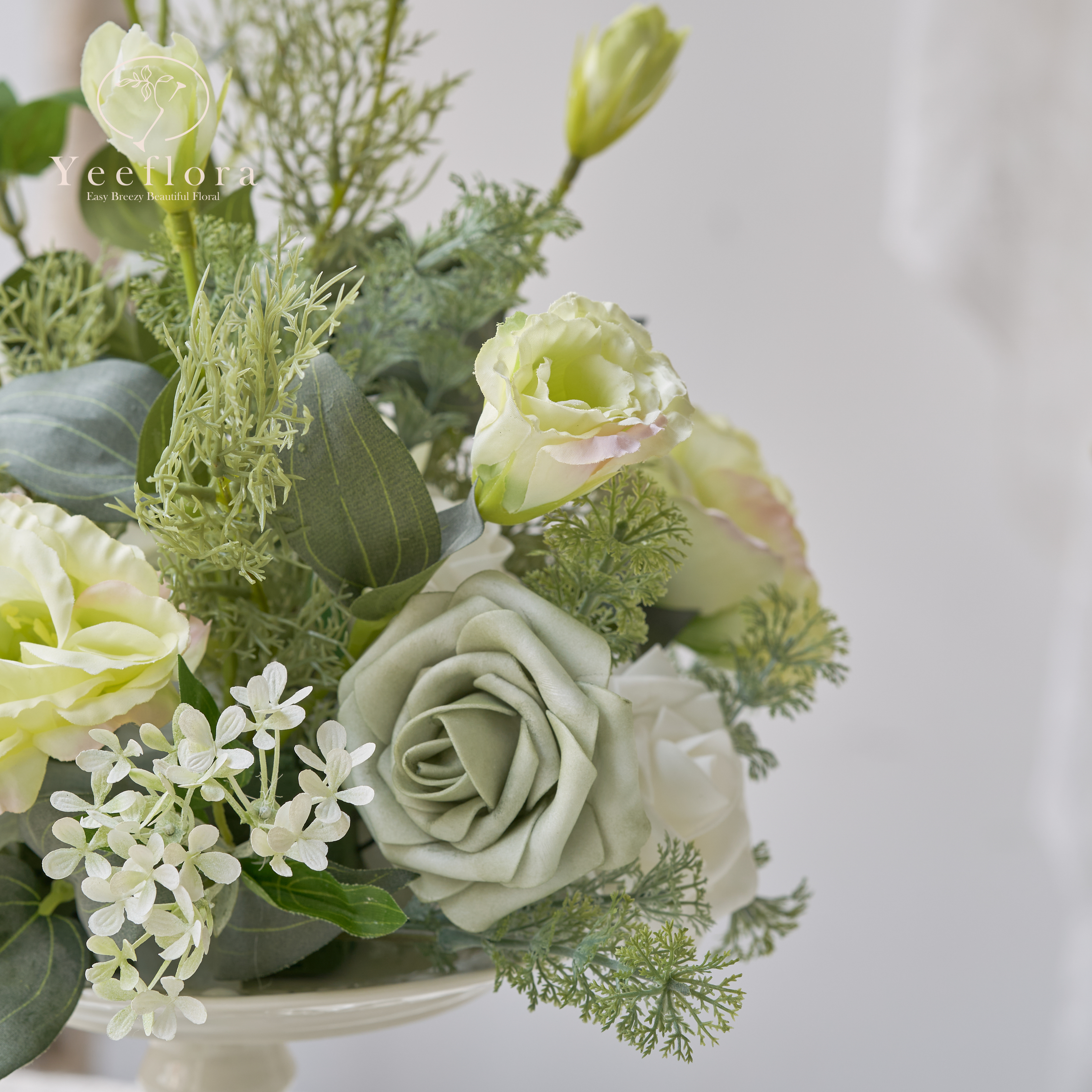 YEEFLORA Artificial Flowers, 25pcs Artificial Artificial Roses for DIY Wedding Bouquet Centerpieces, Lime Green Foam Flowers with Stems, Bridal Shower Party Home Decor