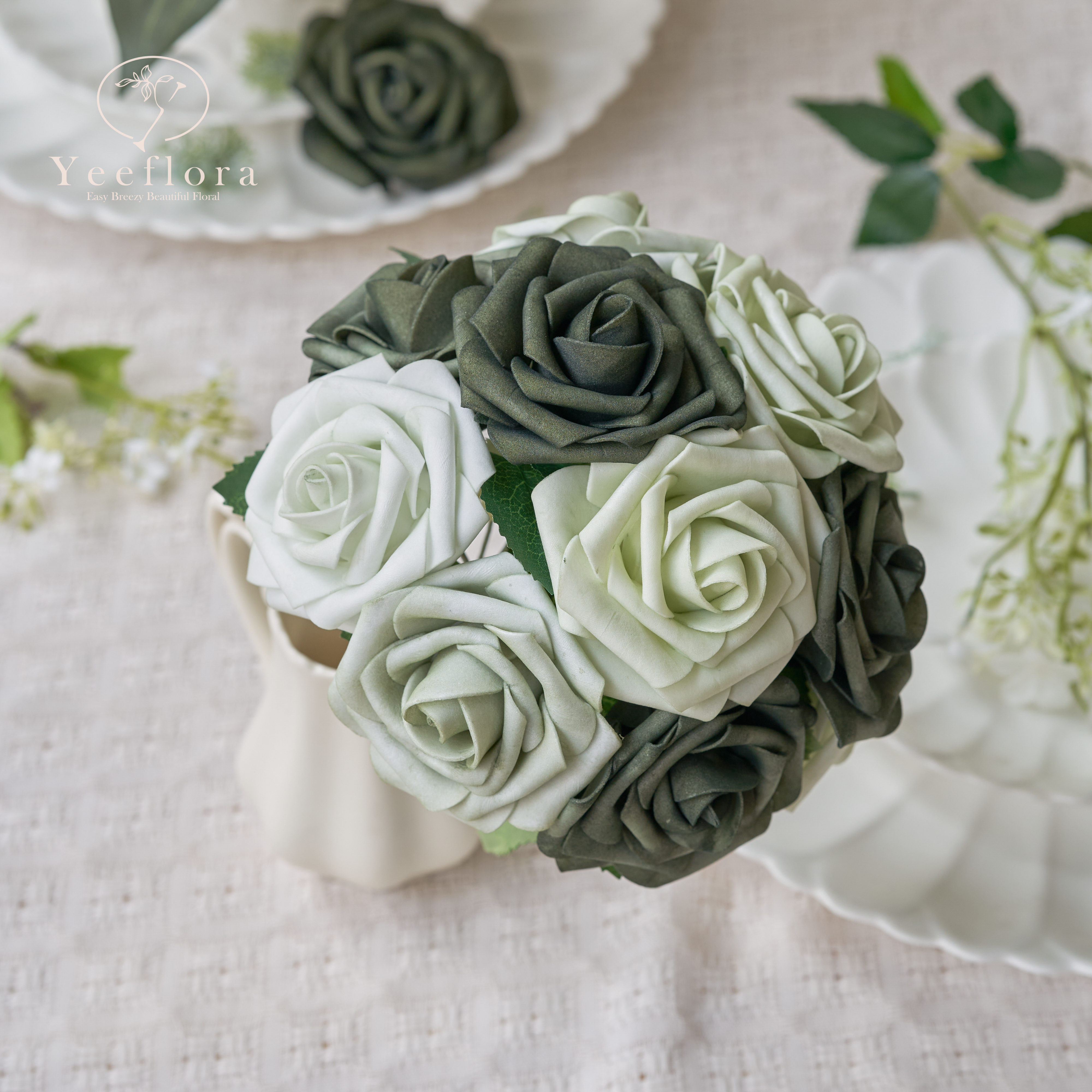 YEEFLORA Artificial Flowers, 25pcs Artificial Artificial Roses for DIY Wedding Bouquet Centerpieces, Lime Green Foam Flowers with Stems, Bridal Shower Party Home Decor