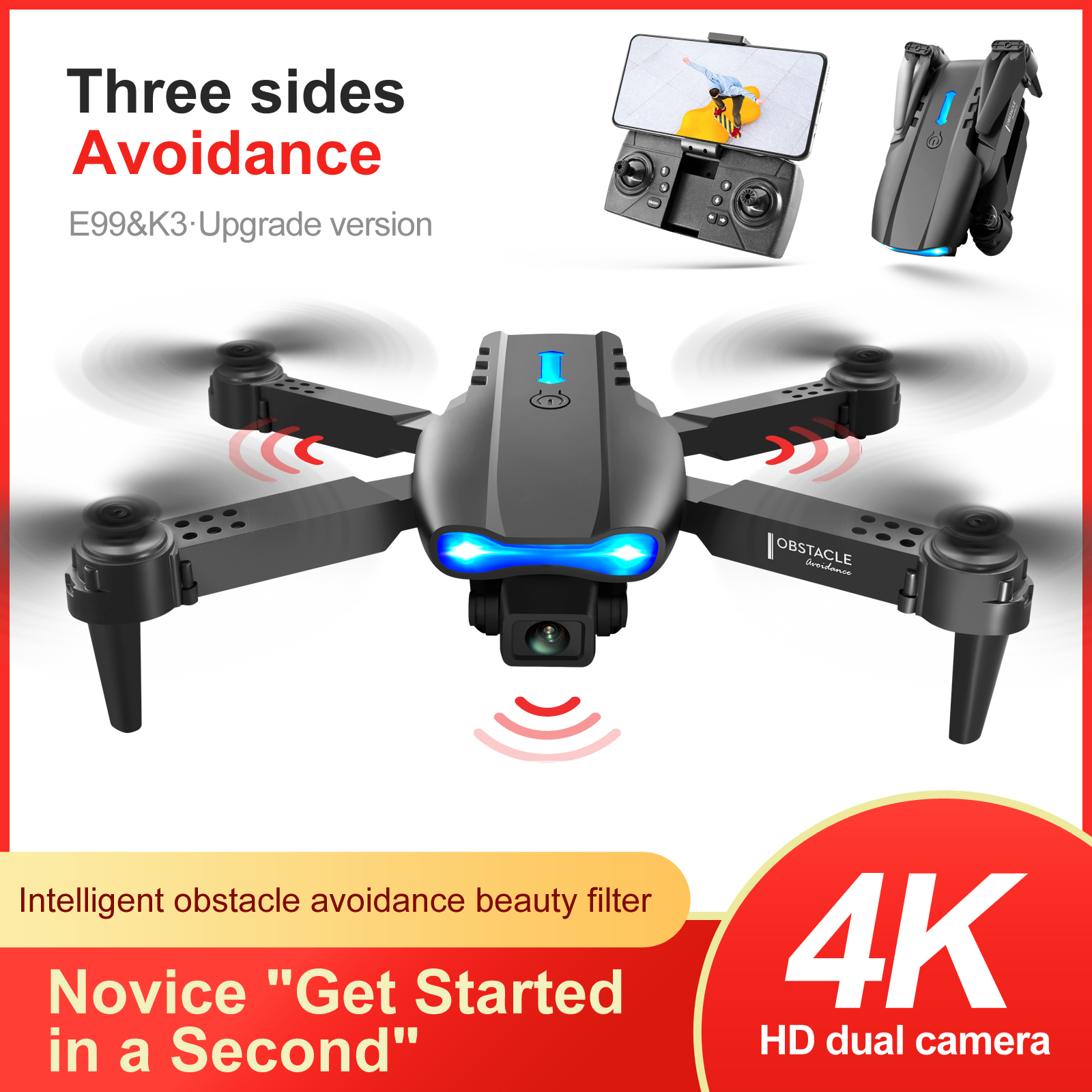 😍Order today and get a spare battery😍-Folding UAV HD 4K Dual Camera Aerial Shooting Remote Control Aircraft