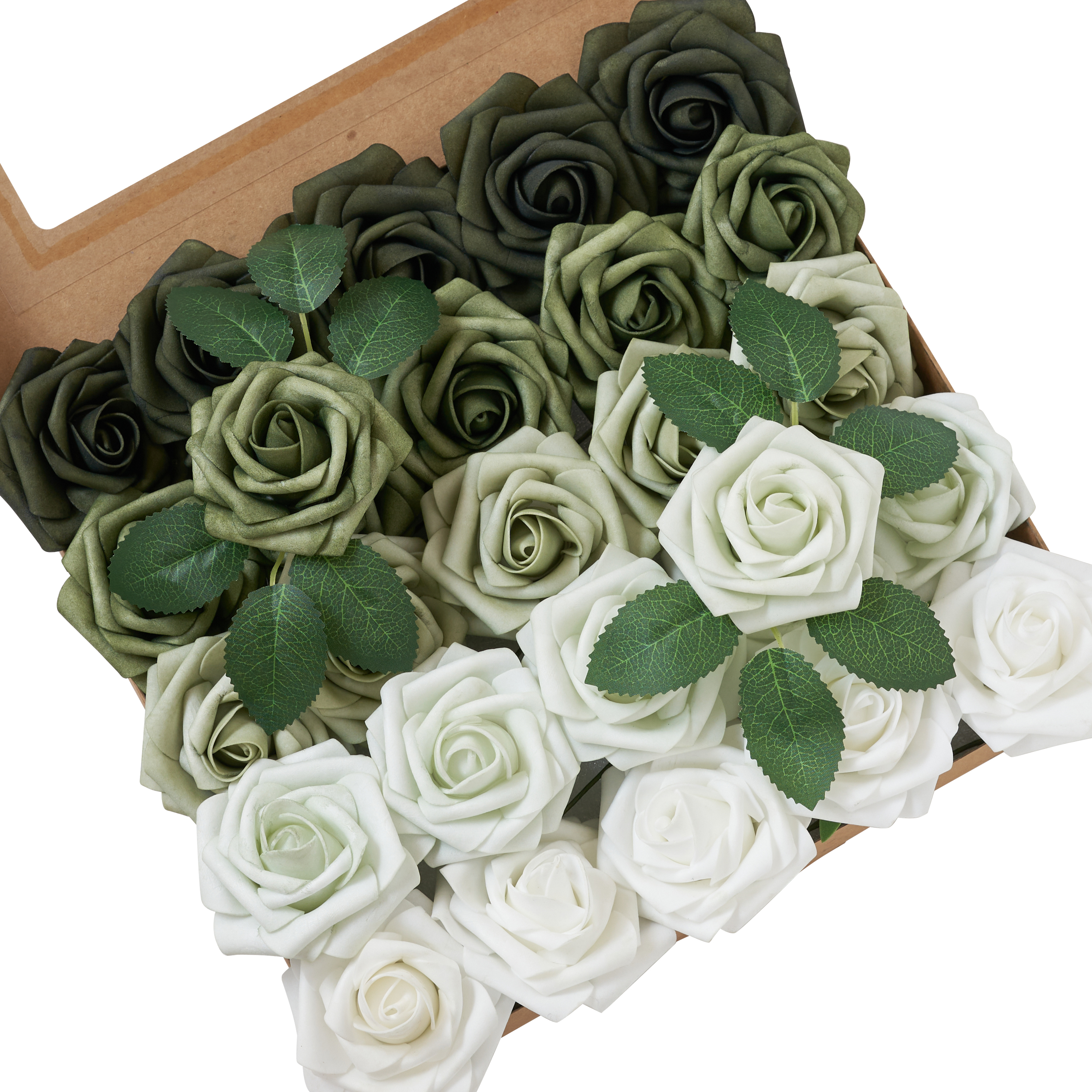 YEEFLORA Artificial Flowers, 25pcs Artificial Artificial Roses for DIY Wedding Bouquet Centerpieces, Lime Green Foam Flowers with Stems, Bridal Shower Party Home Decor