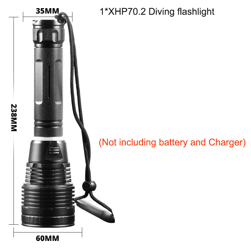 Super Bright XHP70.2 Diving Flashlight IPX8 Highest Waterproof Rating Professional Dive Light Powered By 26650 Battery Hand Rope