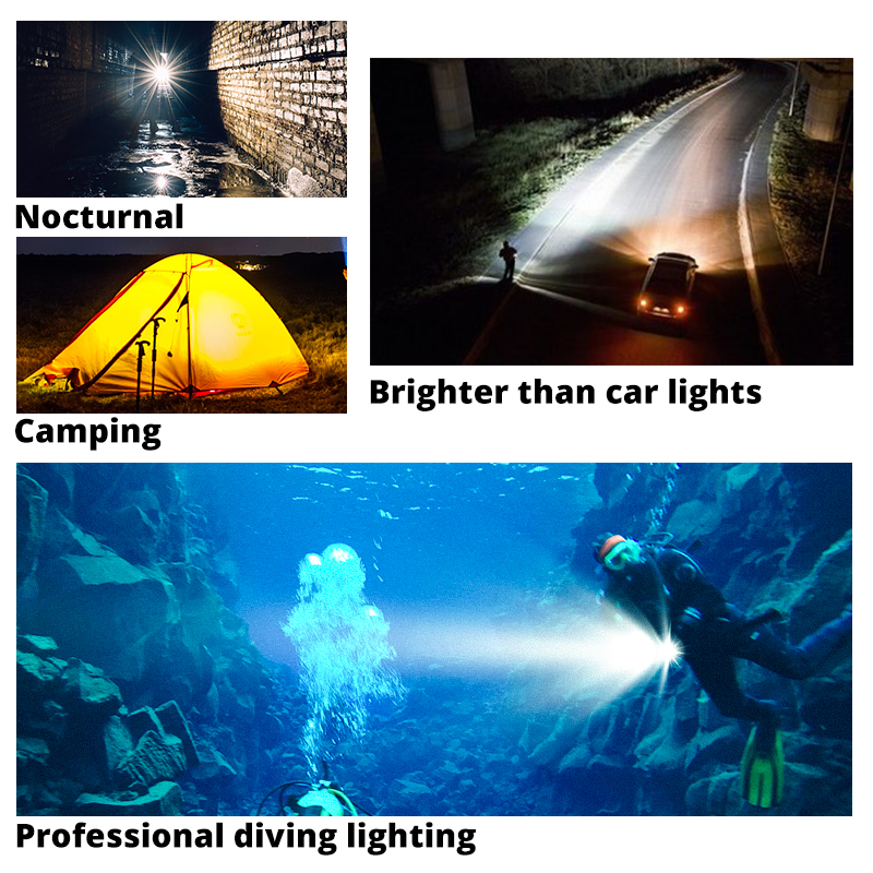 Super Bright XHP70.2 Diving Flashlight IPX8 Highest Waterproof Rating Professional Dive Light Powered By 26650 Battery Hand Rope