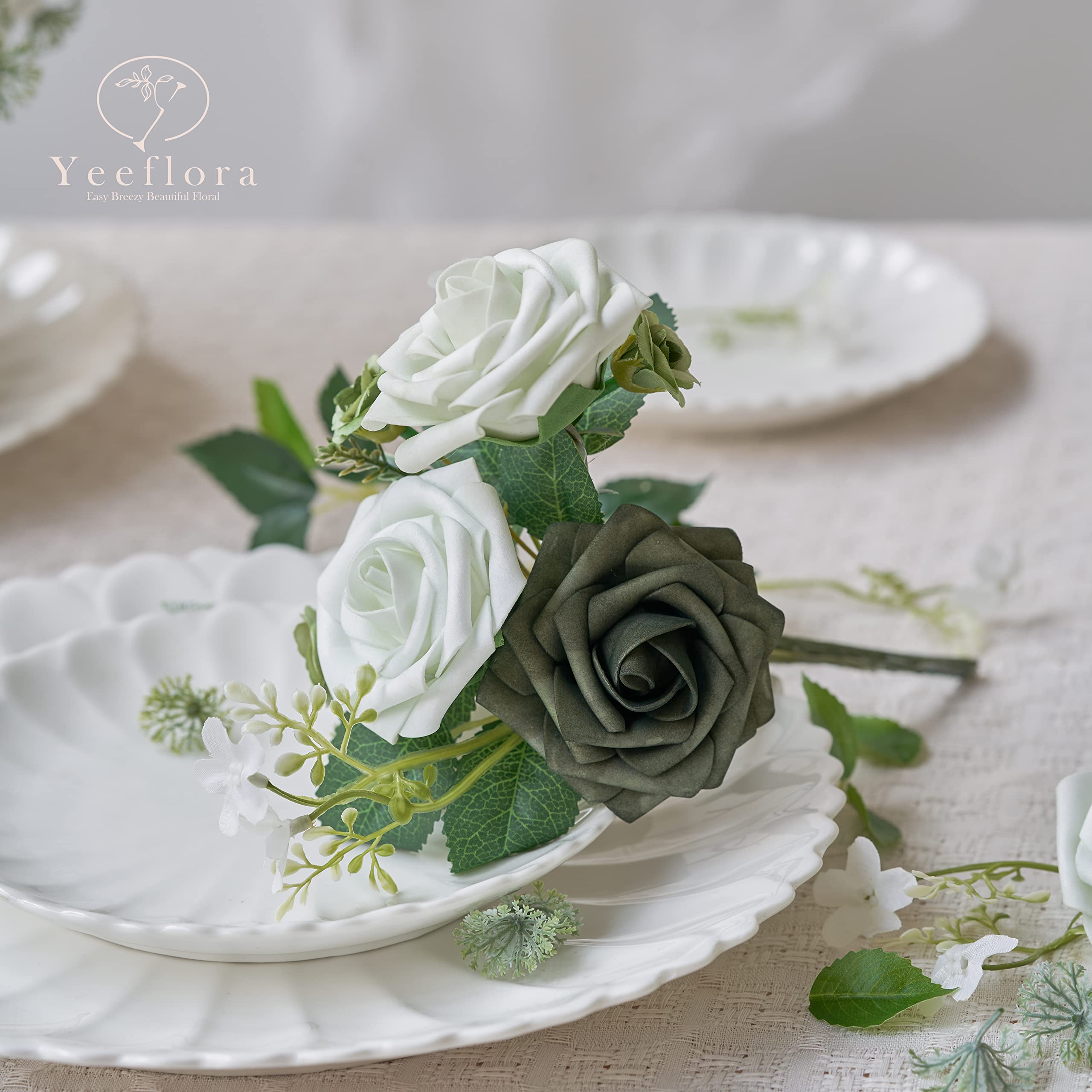 Artificial Flowers, 25pcs Realistic Artificial Rose DIY 