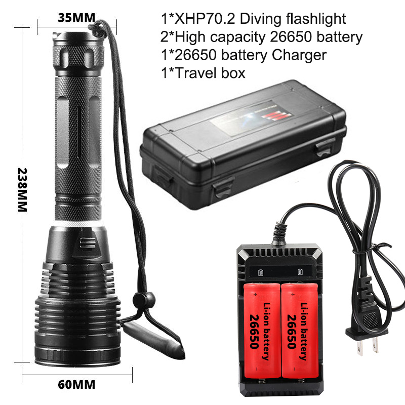 Super Bright XHP70.2 Diving Flashlight IPX8 Highest Waterproof Rating 