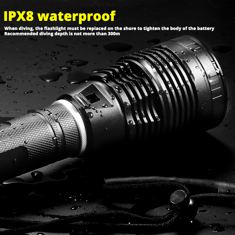 Super Bright XHP70.2 Diving Flashlight IPX8 Highest Waterproof Rating Professional Dive Light Powered By 26650 Battery Hand Rope