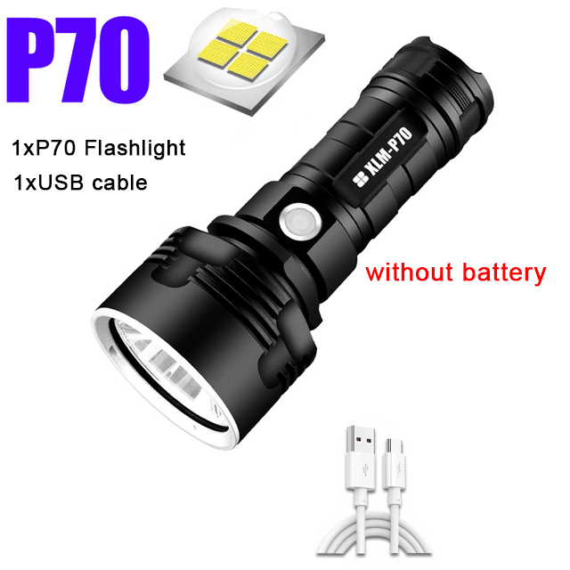 LED Flashlight High Lumens XLM-P70 Most Powerful USB No Battery Rechargeable Waterproof Ultra Bright Lantern Camping Hand Lamp