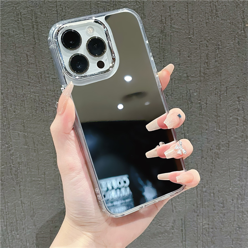 Electroplated Frame Make-Up Mirror Case Cover For iPhone