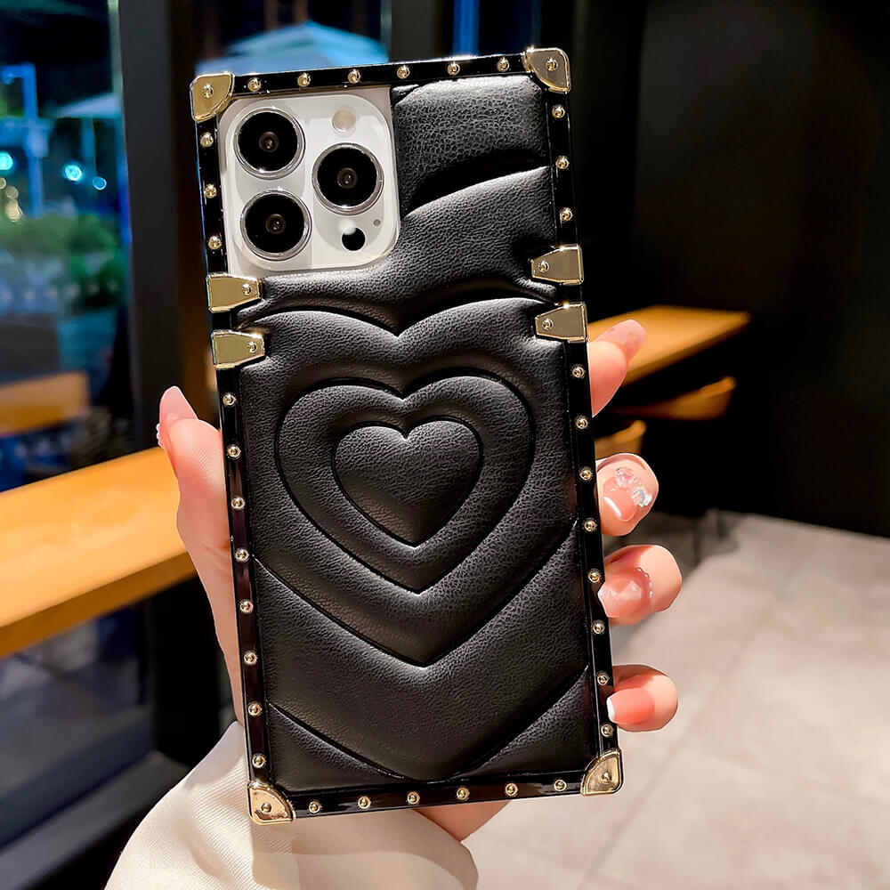 3D Heart Leather Square Phone Case for iPhone and Samsung