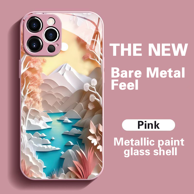 Metallic Painted Glass Case Cover For iPhone
