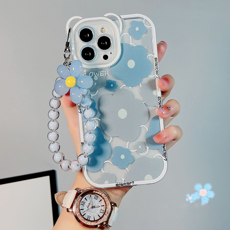 Blue Flower Pattern Case Cover For iPhone