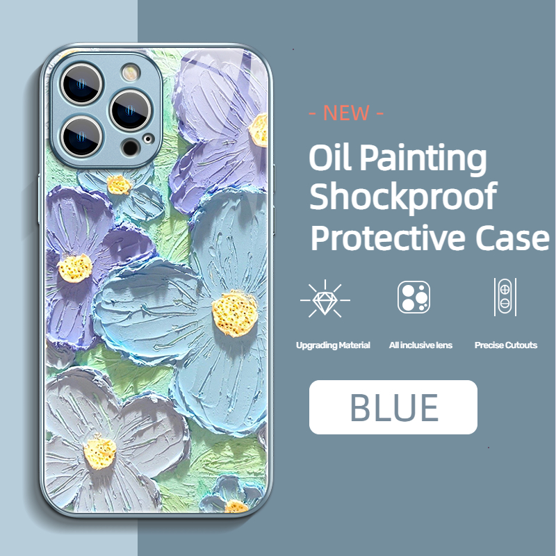 Oil Painting Flower Glass Case Cover For iPhone