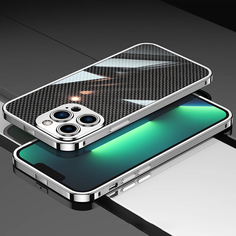 Carbon Fiber Stainless Steel Case Cover For iPhone