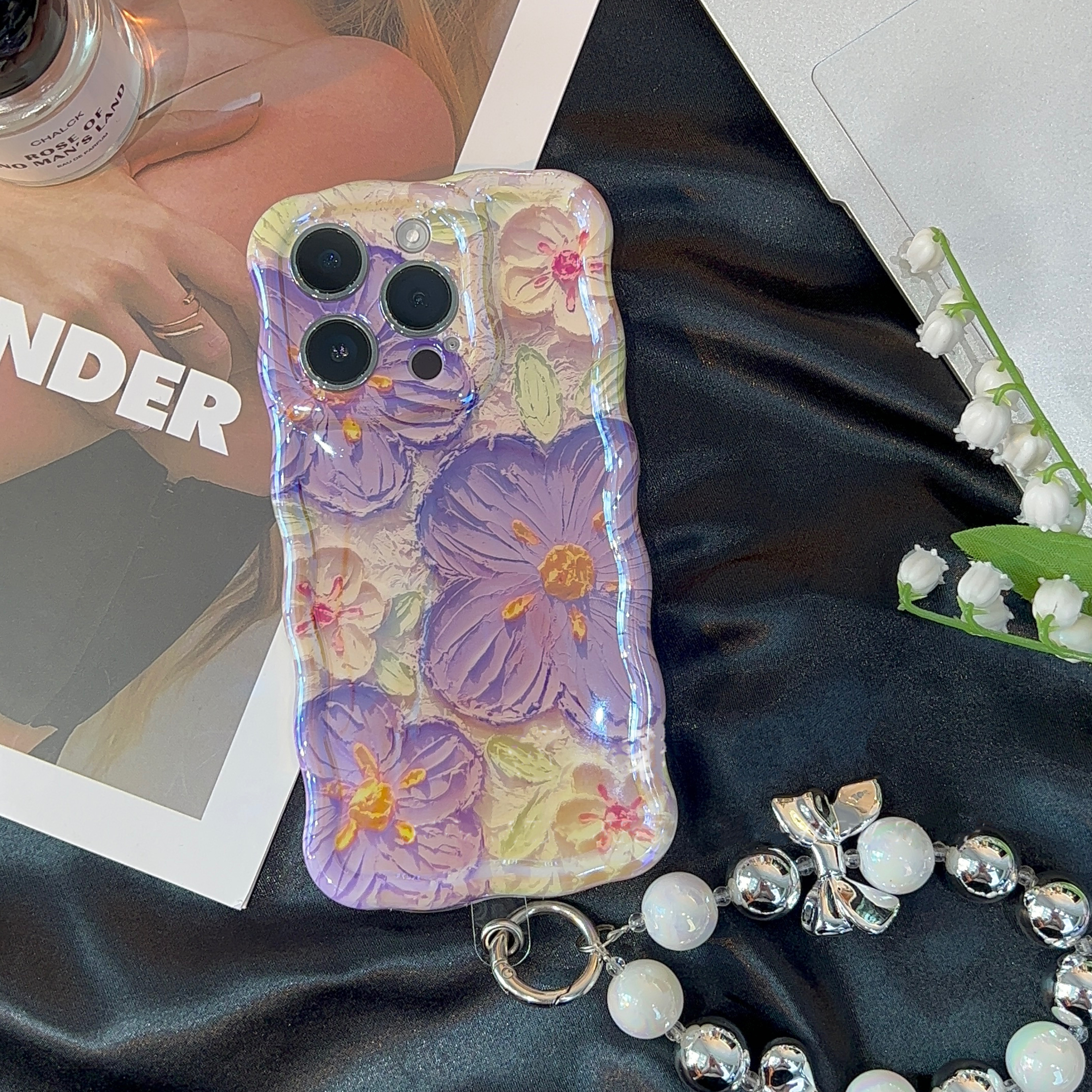 Wavy Edge Oil Painting Flowers Case Cover For iPhone