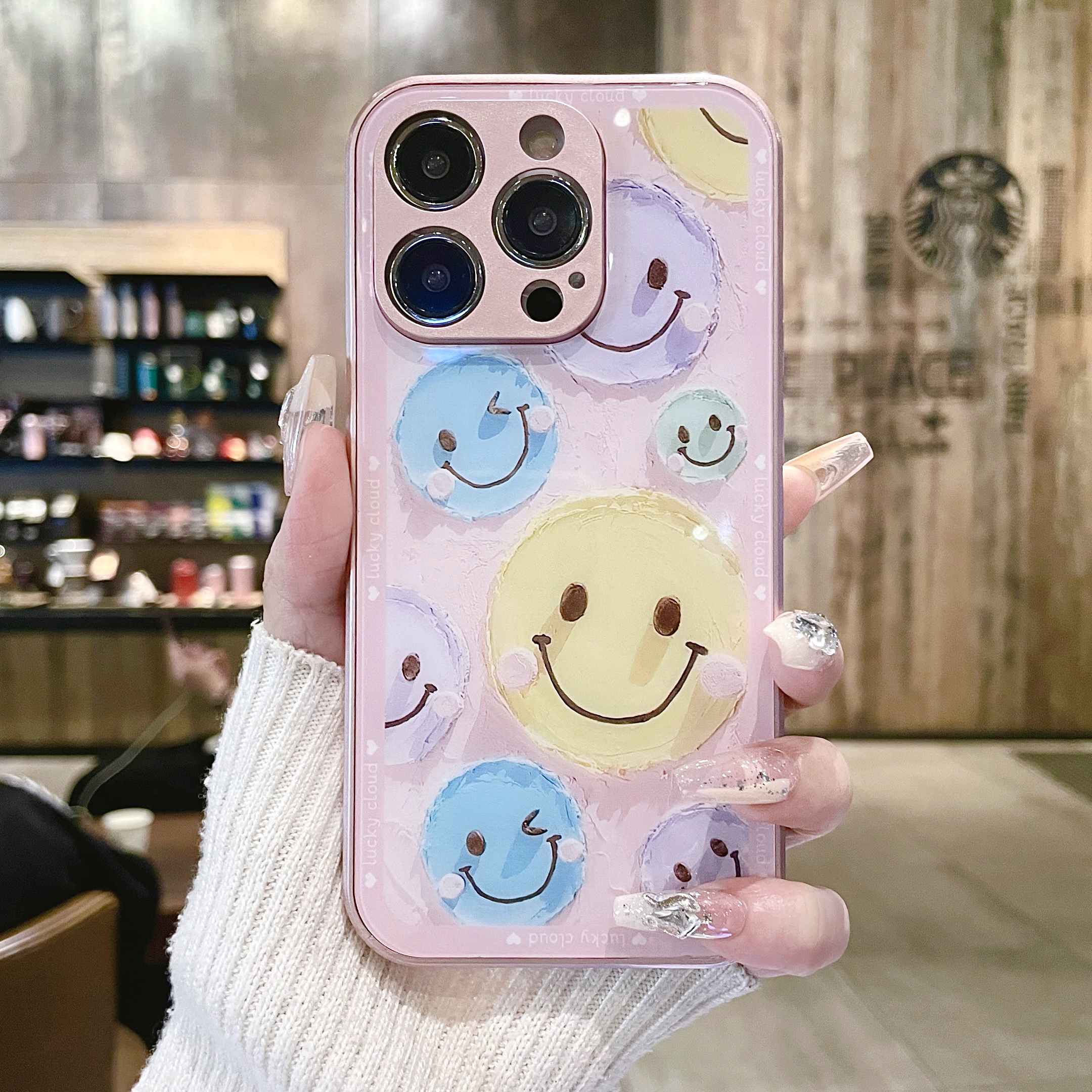 Smiley Face Pattern Glass Case Cover For iPhone