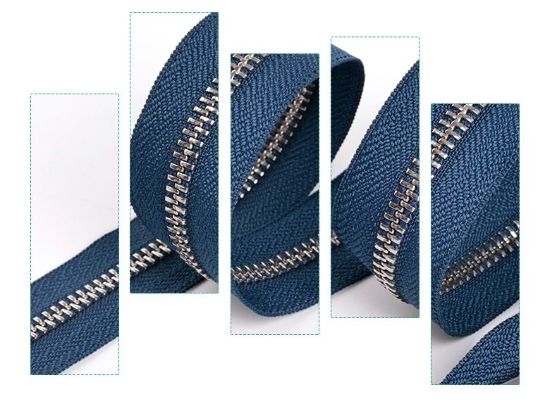 Blue strands of stainless steel zipper